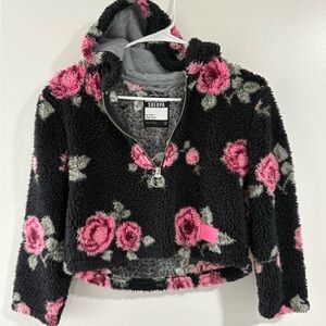 Justice Black and Pink Floral Sherpa Jacket